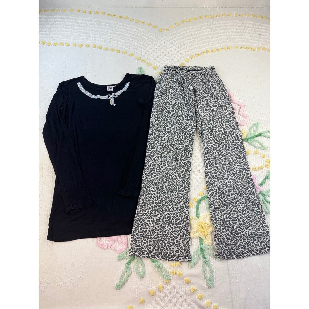 Girl Friends By Anita‎ G Kids Black Sleeve Top & Leopard Print Pants Size 10